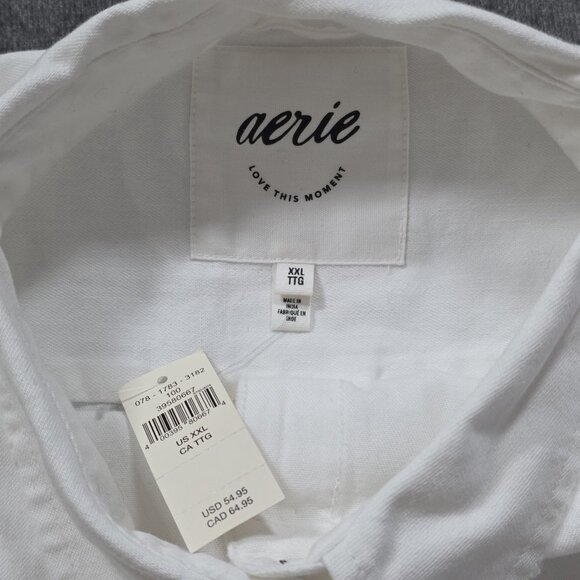 Aerie Oversized Shirt Women XXL Ivory LS Buttons Pockets Cotton Slouchy Top Boho - Picture 11 of 16